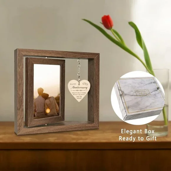 Happy Anniversary Picture Frame Gifts for Women, Rustic Wood Floating Wedding An - Picture 4 of 7